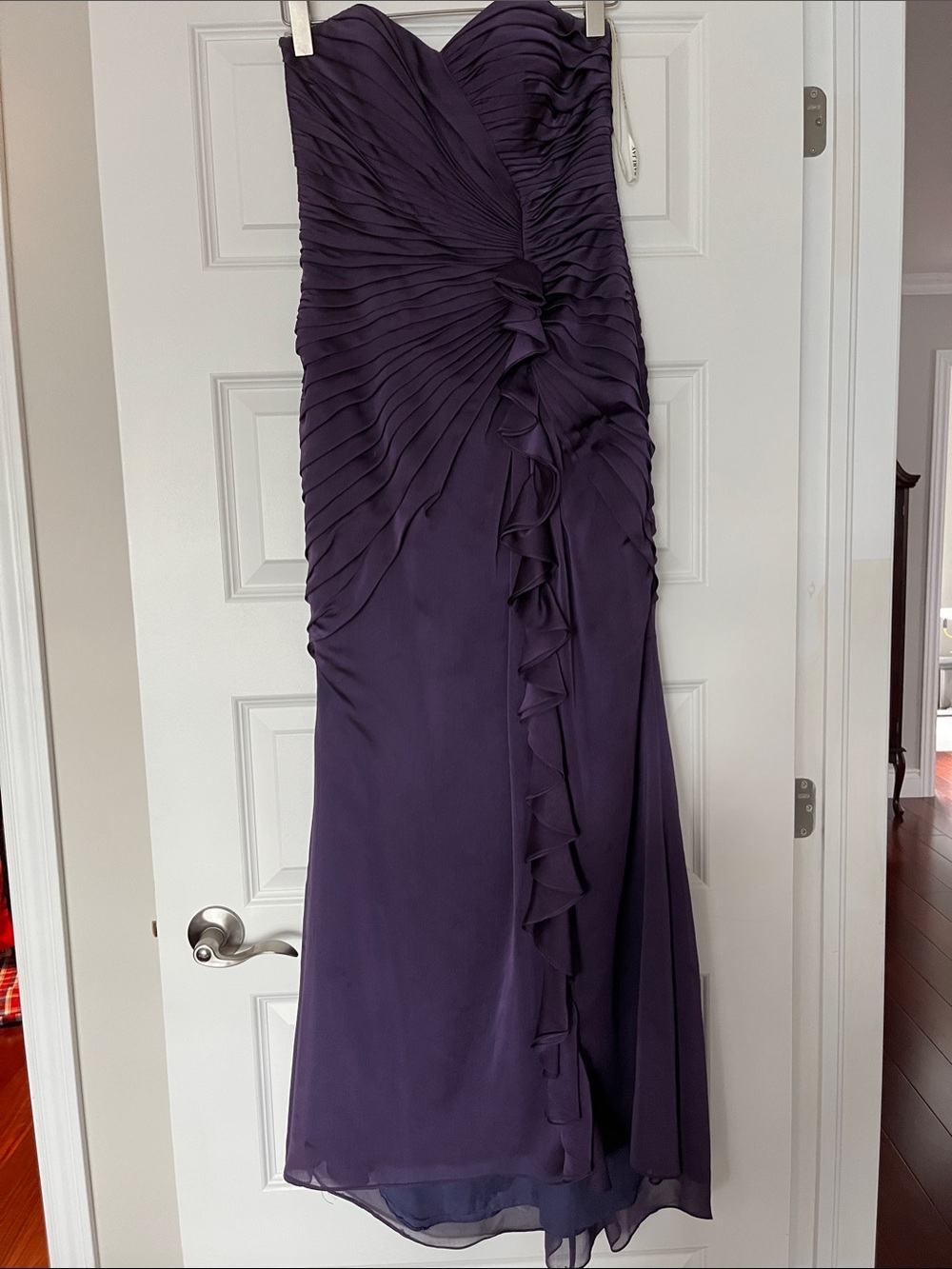 Bari Jay Strapless Ruffled Evening Gown in Deep Purple